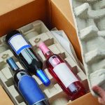 Three Bottle Pulp Wine Shippers for 750ml Bottles  (2 molded pulp trays & 1 outer shipping box)